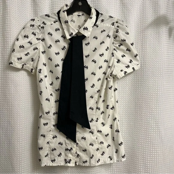 💄Retro Pinup 50s 40s Inspired Puff Sleeve Bow Blouse💋 - Picture 4 of 8
